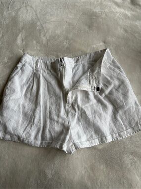 Joie White High-Waist Linen-Blend Shorts